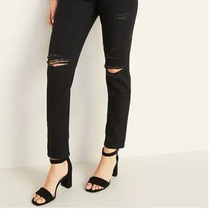 NWT Old Navy Power Slim Straight Distressed Black Jeans Size 12